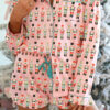 Pink Nutcracker March Long Sleeve Button Up 2pcs Pajama Short Set