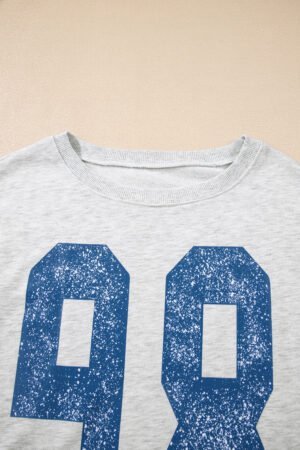 Light Grey Faded Varsity Print Loose Pullover Top - Image 8