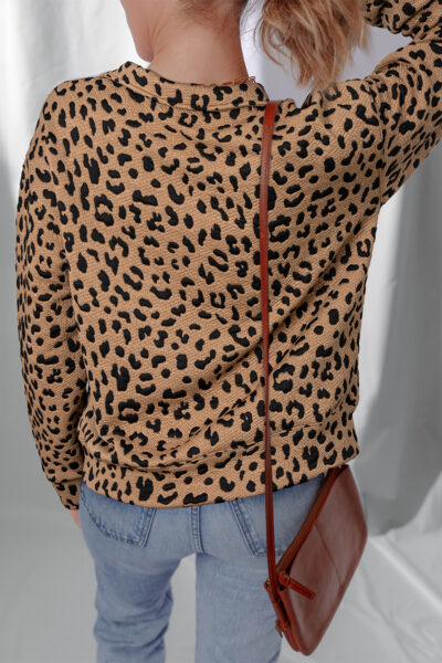 Brown Leopard Print Quarter Zip Sweatshirt