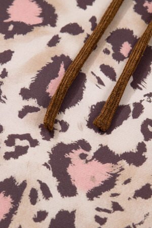 Brown Leopard Print Knit Patchwork Plus Hoodie - Image 7