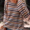 Multicolour Striped Knitted Drop Shoulder Round Neck Sweater