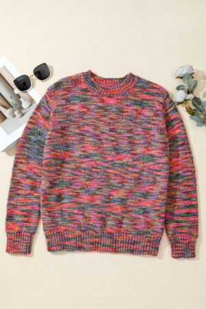 Purple Space Dye Yarn Crew Neck Sweater - Image 4