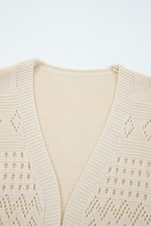 Smoke Gray Solid Color Hollowed Knit Open Front Cardigan Sweater - Image 6
