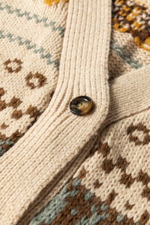 Khaki Western Pattern Knitted Button V Neck Cardigan Sweater - Image 8