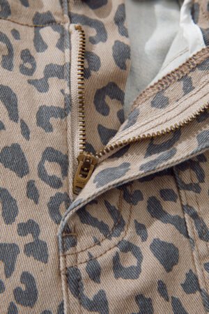 Khaki Leopard Printed Drawstring Elastic Waistband Pocketed Wide Leg Jeans - Image 3