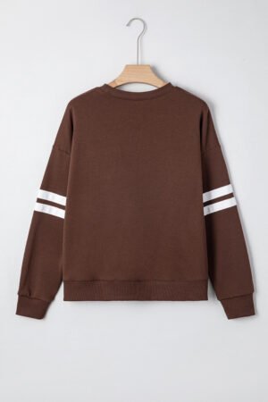 Coffee Varsity Striped Detail Drop Shoulder Oversized Sweatshirt - Image 3