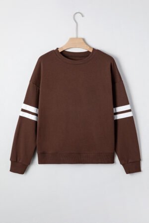 Coffee Varsity Striped Detail Drop Shoulder Oversized Sweatshirt - Image 2
