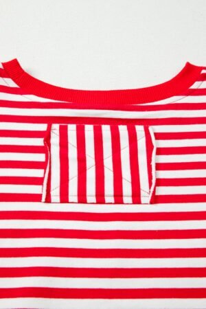 Red Stripe Exposed Seam Drop Shoulder Casual Pullover Top - Image 7