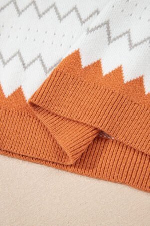 Khaki Zigzag Geometric Pattern Knitted Pullover Sweater - Image 8