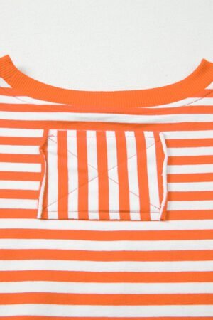 Orange Stripe Exposed Seam Drop Shoulder Casual Pullover Top - Image 8