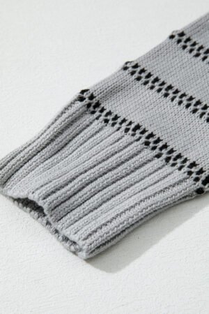 Gray Stripe Button Front Ribbed Trim Short Cardigan - Image 7
