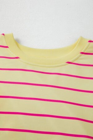 Yellow Stripe Stylish Overlap Detail Drop Shoulder Pullover Sweatshirt - Image 7
