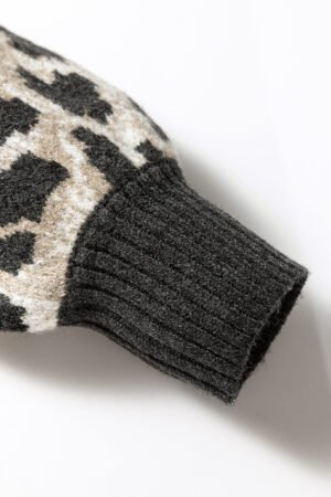 Carbon Grey Leopard Drop Shoulder Baggy Sweater - Image 8