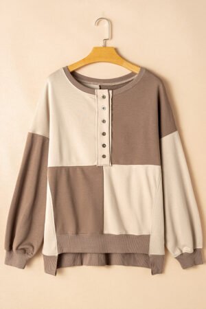 Parchment Colorblock Henley High Low Oversize Sweatshirt - Image 6