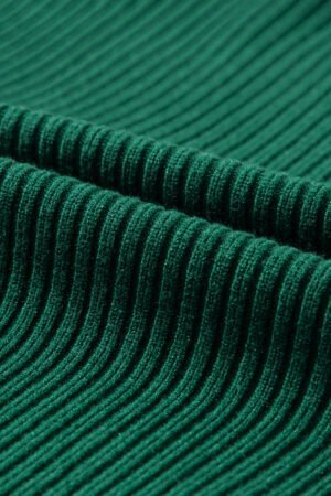 Blackish Green Patch Pocket Ribbed Knit Short Sleeve Sweater - Image 8