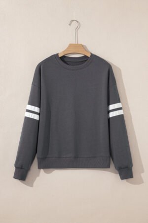 Dark Grey Varsity Striped Detail Drop Shoulder Oversized Sweatshirt - Image 2