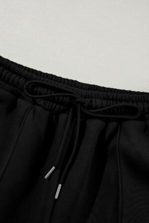 Black Drop Shoulder Zip Up Jacket Drawstring Pants Active 2pcs Set - Image 7