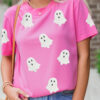 Sachet Pink Sequin Halloween Ghost Patched Casual T Shirt