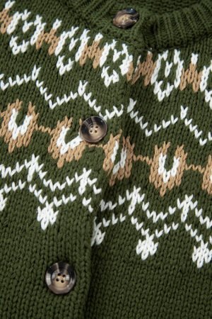 Moss Green Western Fashion Abstract Printed Cardigan Sweater - Image 9
