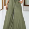 Jungle Green Ruffled Wide Leg Pull On High Waist Pants with Pockets