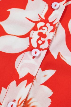 Red Plus Size Floral Print Loose Button Up Shirt - Image 8
