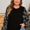 Black Bow Knot Patchwork Crewneck Plus Size Blouse