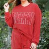 Racing Red MERRY Ribbed Knit Long Sleeve Lace-up Waist Plus Size Set