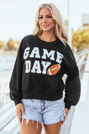 Black GAME DAY Graphic Varsity Pullover Sweatshirt - Image 5