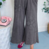 Light Grey Flower Patch Mineral Washed Terry Knit Cropped Wide Leg Pants