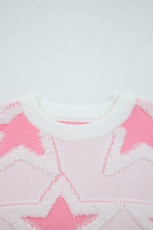 Sachet Pink Oversized Cute Star Pattern Ribbed Edge Drop Shoulder Sweater - Image 7