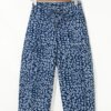 Blue Leopard Printed Drawstring Elastic Waistband Pocketed Wide Leg Jeans