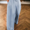 Sky Blue Stripe Chambray Wide Leg Tied Elastic Waist Trousers
