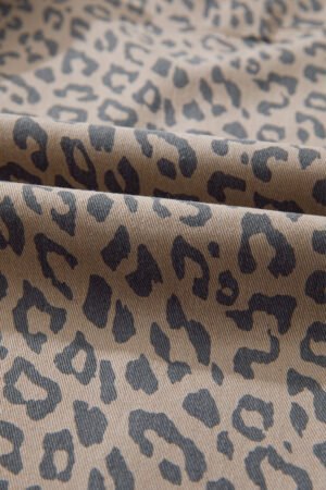 Khaki Leopard Printed Drawstring Elastic Waistband Pocketed Wide Leg Jeans - Image 2