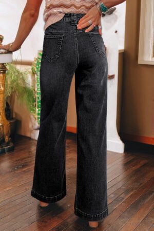 Black Wide Leg Pocketed High Waist Jeans - Image 3