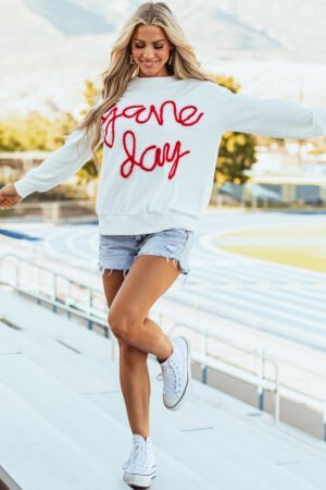 White Tinsel Game Day Drop Shoulder Graphic Sweatshirt - Image 5