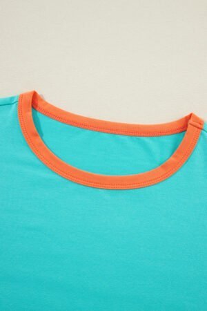 Light Blue Colorblock Patchwork Long Sleeve Loose Top - Image 7