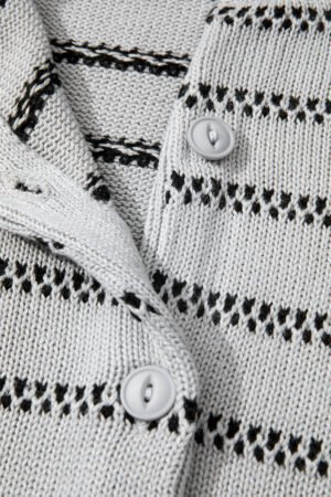 Gray Stripe Button Front Ribbed Trim Short Cardigan - Image 5