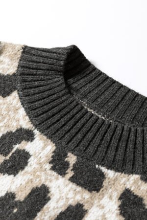 Carbon Grey Leopard Drop Shoulder Baggy Sweater - Image 7