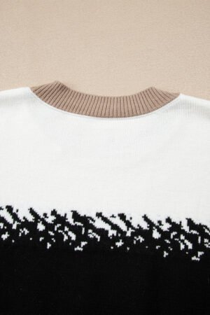 Black Stylish Color Block Pattern Drop Shoulder Sweater - Image 11