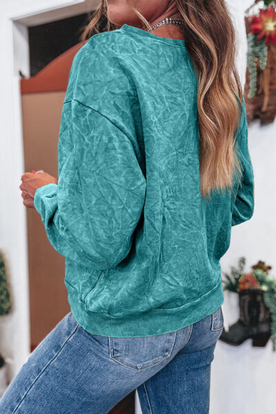 Sea Green saved by grace Letter Embroidery Mineral Wash Loose Sweatshirt