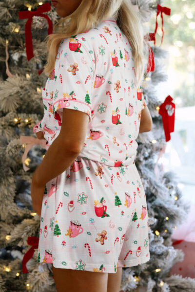 White Christmas Spirits Shirt Style 2pcs Short Pajama Set