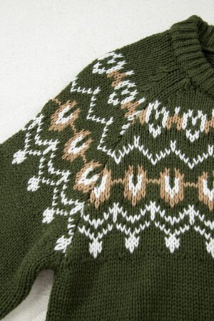 Moss Green Western Fashion Abstract Printed Cardigan Sweater - Image 10