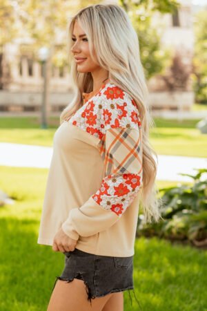Alternative view of Parchment Floral Plaid Patchwork Casual Top