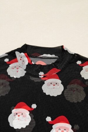 Black Christmas Fashion Print Slim Fit Long Sleeve Top - Image 5
