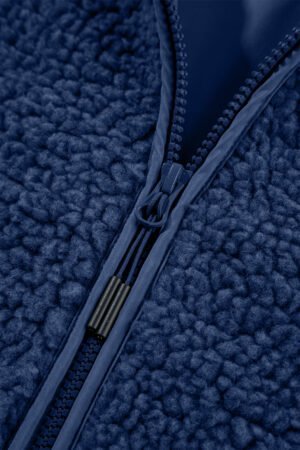 Navy Blue Fleece Zip Up Drawstring Hooded Pocketed Jacket - Image 7