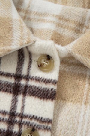 Multicolour Plaid Patchwork Side Pockets Buttoned Shacket - Image 16