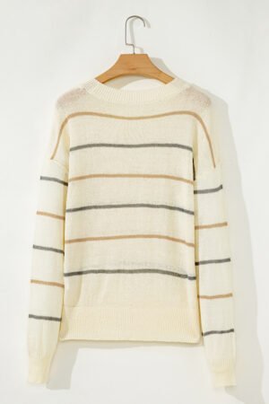 Multicolour Striped Ribbed Edge Drop Shoulder Sweater - Image 8
