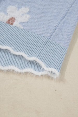 Gray Fuzzy Flower Scalloped V Neck Plus Sweater - Image 10