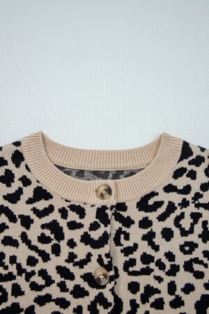 Black Leopard Drop Shoulder Chunky Knitted Cardigan Sweater - Image 6