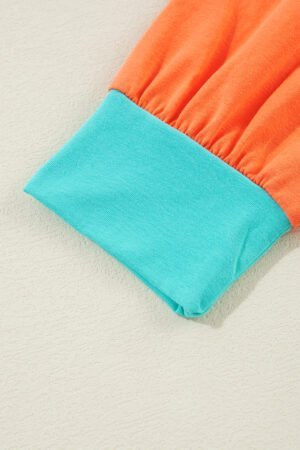 Light Blue Colorblock Patchwork Long Sleeve Loose Top - Image 8
